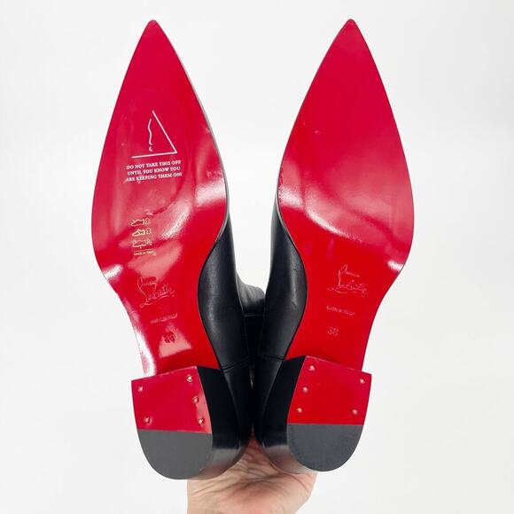 NWOB Christian Louboutin Black Cheliviss Pointed Toe Chelsea Ankle Boot EU 38 - Picture 11 of 11